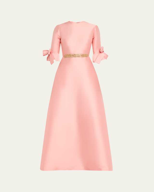 Mikado Pique Kaftan with Tulle Belt